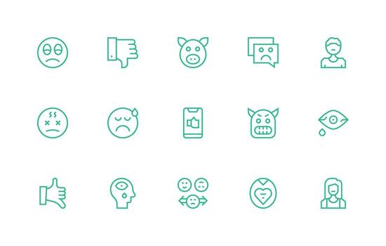 Unhappy featuring 15 Icons in Regular Line Design Icon Set for Apps vector