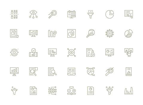 Data Analysis Icon Set with 35 Light Line Graphics Modern Icon Set vector
