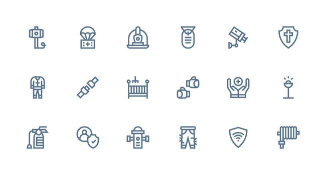 Safety featuring 18 Icons in Strong Stroke Line Design Minimal Icon Set for Interface Projects vector