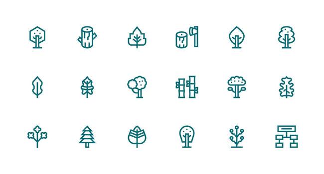 Tree Set with 18 Strong Stroke Line Icons Interface Icons for Daily Use vector