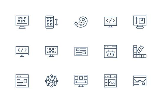 Web Design Icon Collection with 15 Regular Line Designs Professional Icon Set vector