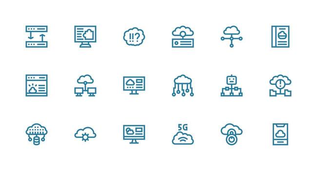 nube informática icono colección con 18 fuerte carrera línea diseños claro y conciso icono conjunto colección vector