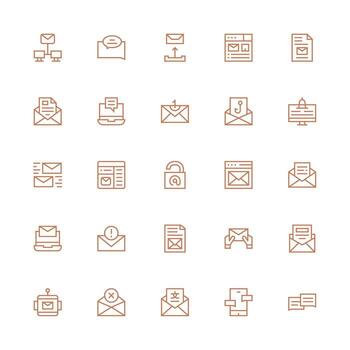 bandeja de entrada icono conjunto con 25 medio carrera contorno gráficos compacto icono conjunto vector