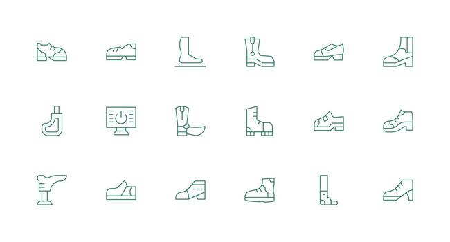 Boot Icon Collection with 18 Minimal Line Designs Basic Icon Series vector
