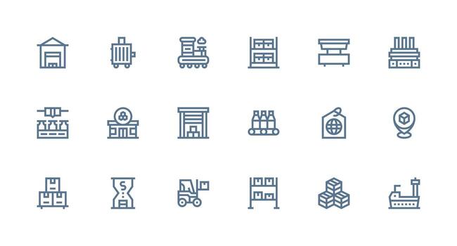 Strong Stroke Line Style Supply Chain Icons with 18 Vectors Complete Icon Bundle for Web Design