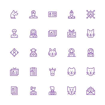 perfil conjunto con 25 medio carrera contorno íconos icono conjunto para web vector