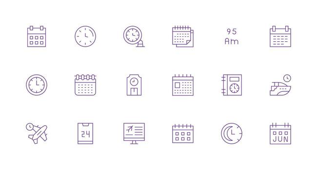 calendario conjunto con 18 mínimo línea íconos agudo íconos para presentaciones vector