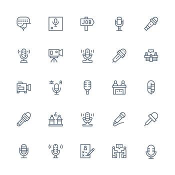 entrevista icono conjunto con 25 medio carrera contorno gráficos limpiar icono paquete vector