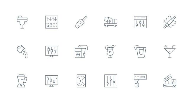 18 Icons for Mixer in Minimal Line Format Icon Set for Apps vector