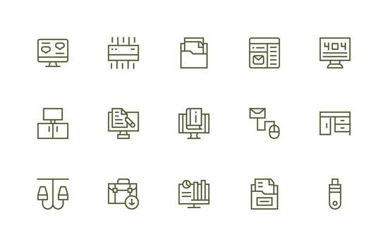 15 Regular Line Vectors for Computer Theme Organized Icon Pack for Quick Access