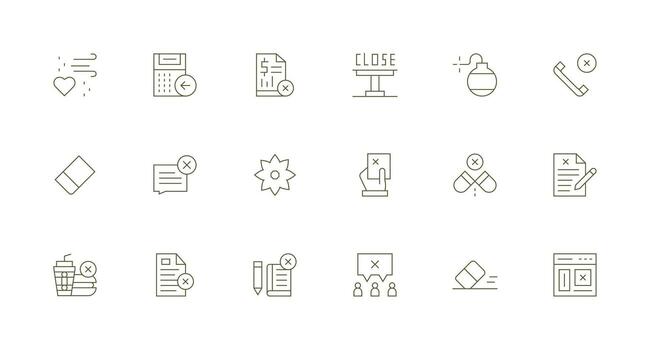 Cancel Set with 18 Minimal Line Icons Neatly Designed Icons for Web Platforms vector