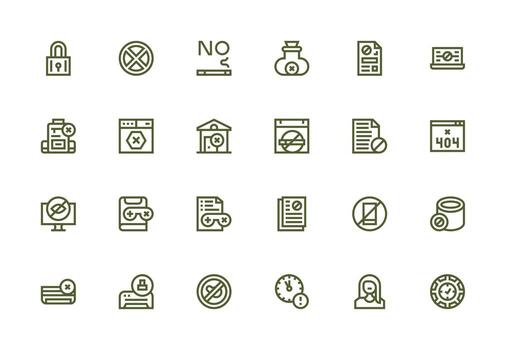 acceso negado icono conjunto con 24 grueso línea línea gráficos glifo icono serie vector