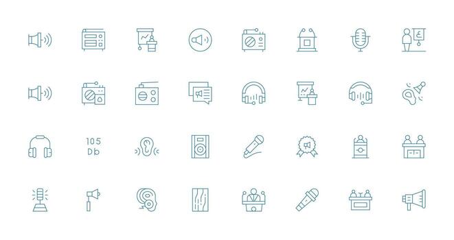 32 íconos para altavoz en Delgado línea formato basado en temas icono paquete vector