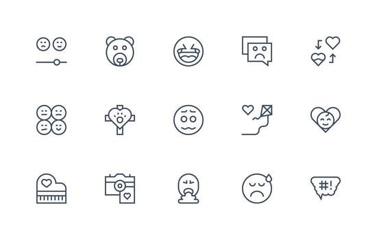 15 Regular Line Vectors for Emotion Theme Reusable Icon Set