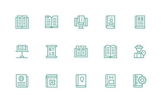 Regular Line Style Guidebook Icons with 15 Vectors Essential Icon Collection