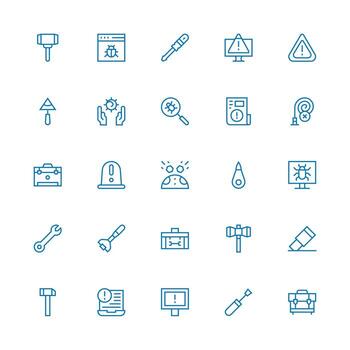 25 íconos para reparar en medio carrera contorno formato esencial icono conjunto para equipos vector