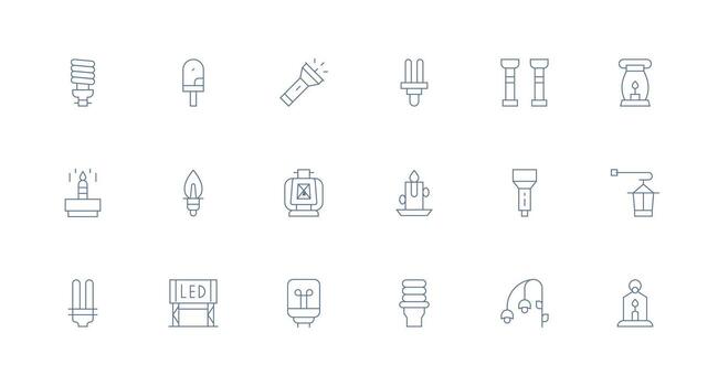 18 Minimal Line Icons for Light Source Graphics Web Icon Collection vector