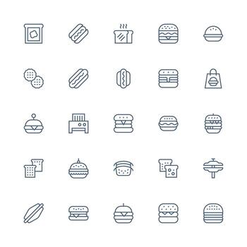 Medium Stroke Outline Style Sandwich Icons with 25 Vectors Balanced Icon Set for Functional Design