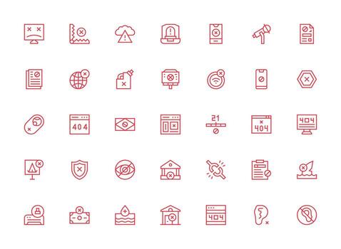 Unavailable Icon Set with 35 Regular Clean Line Graphics Scalable Icon Pack vector