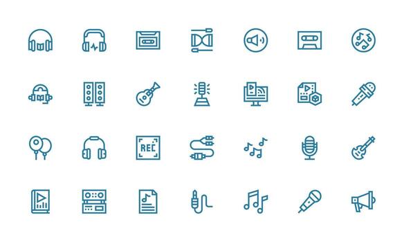 audio conjunto con 28 negrita línea íconos íconos construido para visual consistencia paquete vector