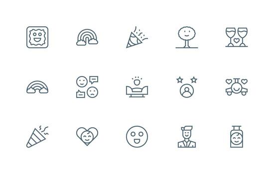 Happy Visual Pack containing 15 Regular Line Icons Quick Access Icons for UI Development vector