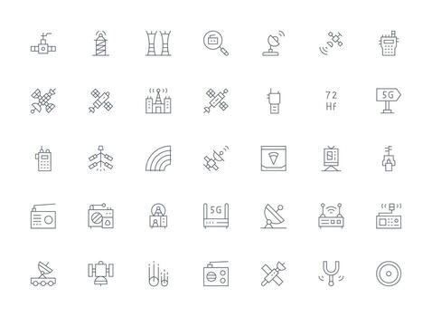 Light Line Style Antenna Icons with 35 Vectors Scalable Icons for Cross-Platform Interfaces