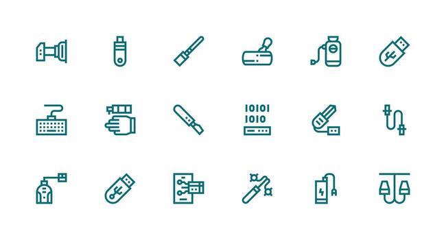 Usb Icon Set with 18 Strong Stroke Line Graphics Scalable Icons for All Themes vector