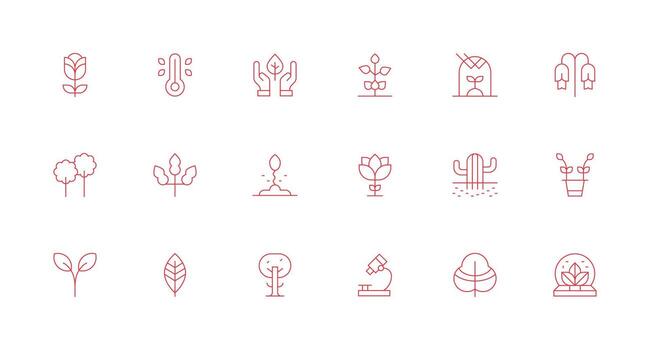 Botany Set with 18 Minimal Line Icons Well-Structured Icons for Creative Use vector