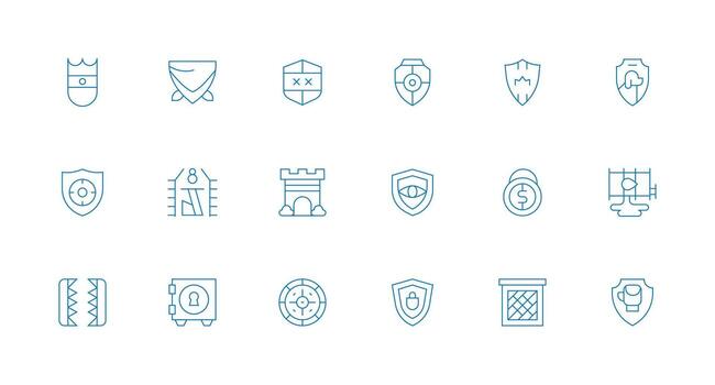 18 Icons for Guarded in Minimal Line Format Sharp Icons for Presentations vector