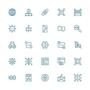 Link including 25 Medium Stroke Outline Illustrations Balanced Icon Set for Functional Design vector