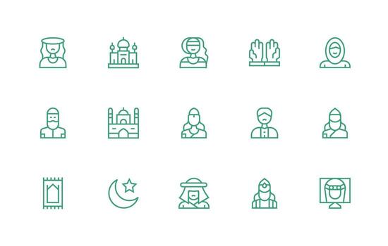 musulmán conjunto con 15 regular línea íconos icono conjunto para proyectos vector