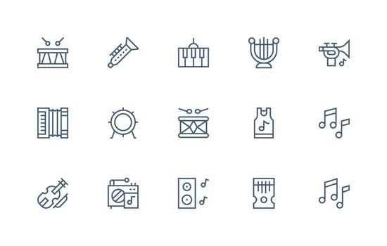 Melody Design Icons featuring 15 in Regular Line Style Web Icon Collection vector