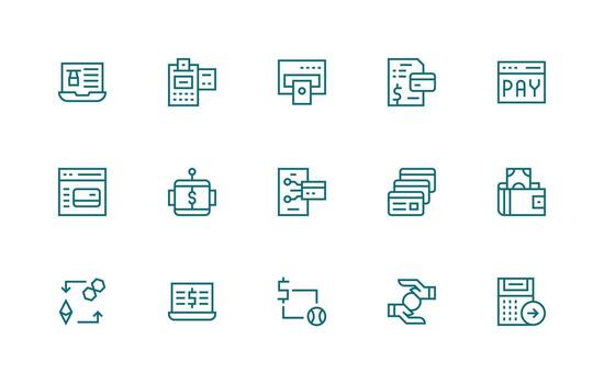 Payment Processing featuring 15 Icons in Regular Line Design Standard Icon Pack vector