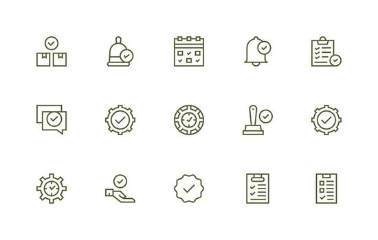 Done featuring 15 Icons in Regular Line Design Detailed Icon Collection for Design Systems vector