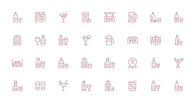 Pub Icon Collection with 32 Thin Line Designs Scalable Icons for Cross-Platform Interfaces vector