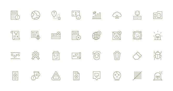 error diseño íconos presentando 32 en Delgado línea estilo sencillo icono paquete vector