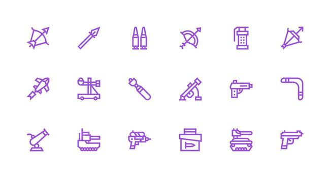 Strong Stroke Line Style Projectile Icons with 18 Vectors Organized Pack for Project Assets