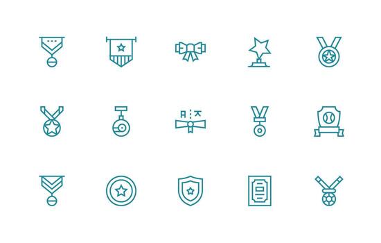 regular línea íconos desde mérito conjunto con 15 vectores web y aplicación icono paquete colección