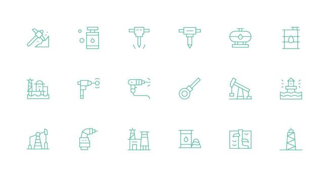 Drilling Icon Set with 18 Minimal Line Graphics Functional Icon Series vector