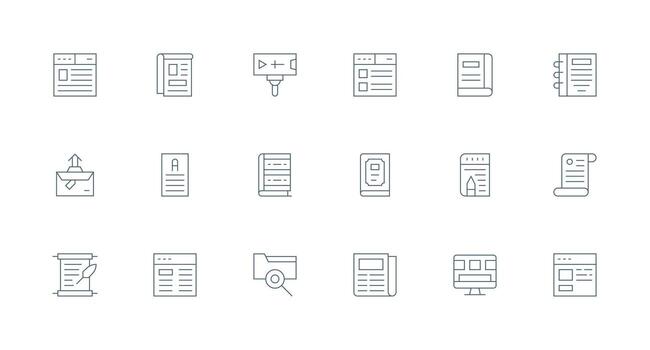 Content Management including 18 Minimal Line Illustrations Scalable Icons for All Themes vector