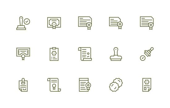 sello icono conjunto con 15 regular línea gráficos web icono colección vector