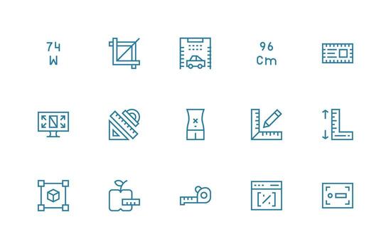 Dimensions Visual Pack containing 15 Regular Line Icons Layout Icon Collection vector