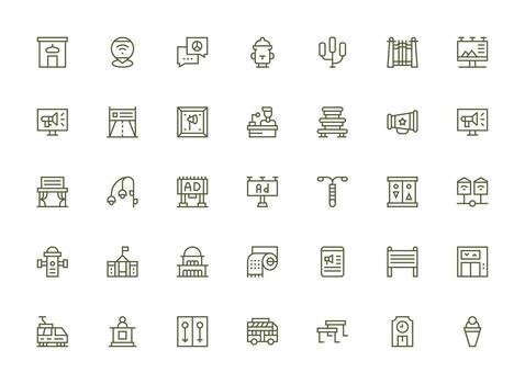 35 Regular Clean Line Style Icons from Public Collection Icon Set for Projects vector
