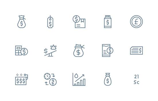 15 regular línea íconos para costo gráficos profesional icono conjunto vector