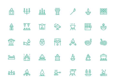 Flame including 35 Regular Clean Line Illustrations Clean Set for Layout Prototypes vector