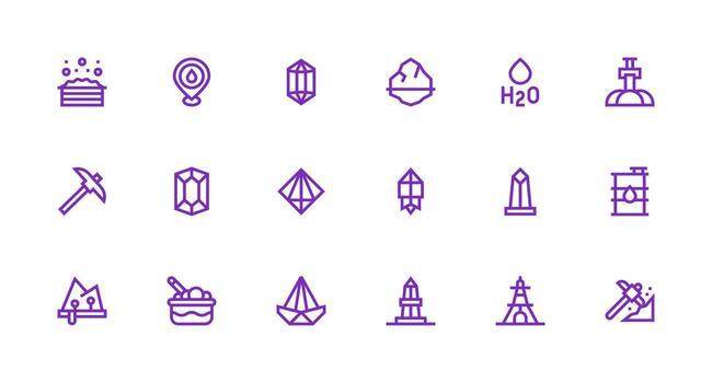 mineral diseño íconos presentando 18 en fuerte carrera línea estilo plano icono conjunto vector