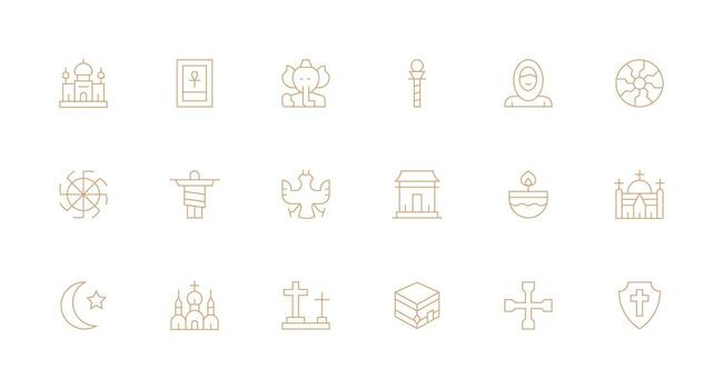 18 Icons for Religion in Minimal Line Format Layout Icon Collection vector