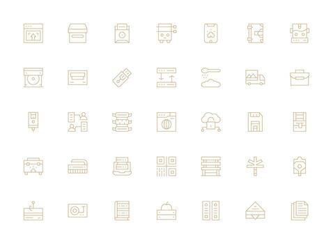 35 Icons for Data Storage in Light Line Format Flexible Icon System for Web Interfaces vector
