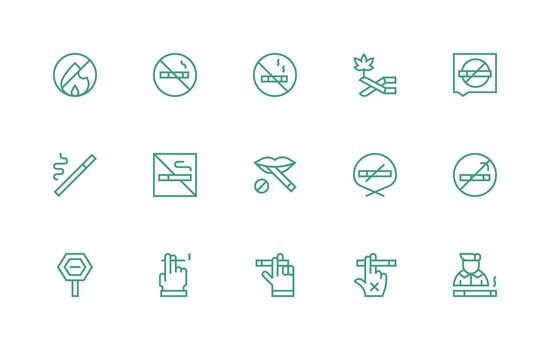 Regular Line Style No Smoking Icons with 15 Vectors Dashboard Icon Series