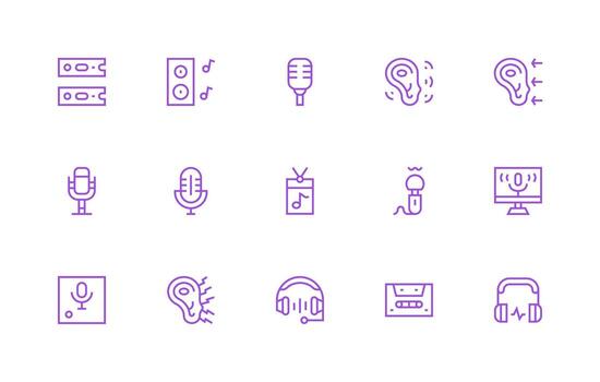Regular Line Style Sound Recording Icons with 15 Vectors Multi-Purpose Icon Pack for Templates